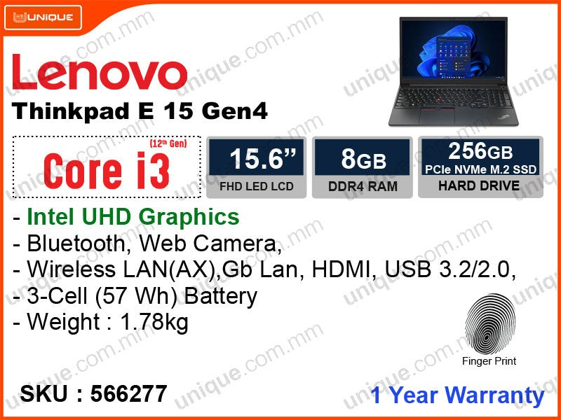 Lenovo Thinkpad E15 Gen 4 21E600C3FQ Black (Intel Core i3-1215U, 8GB DDR4 3200MHz, PCIe M.2 SSD 256GB, 15.6" FHD 1920x1080, Weight 1.78 Kg)