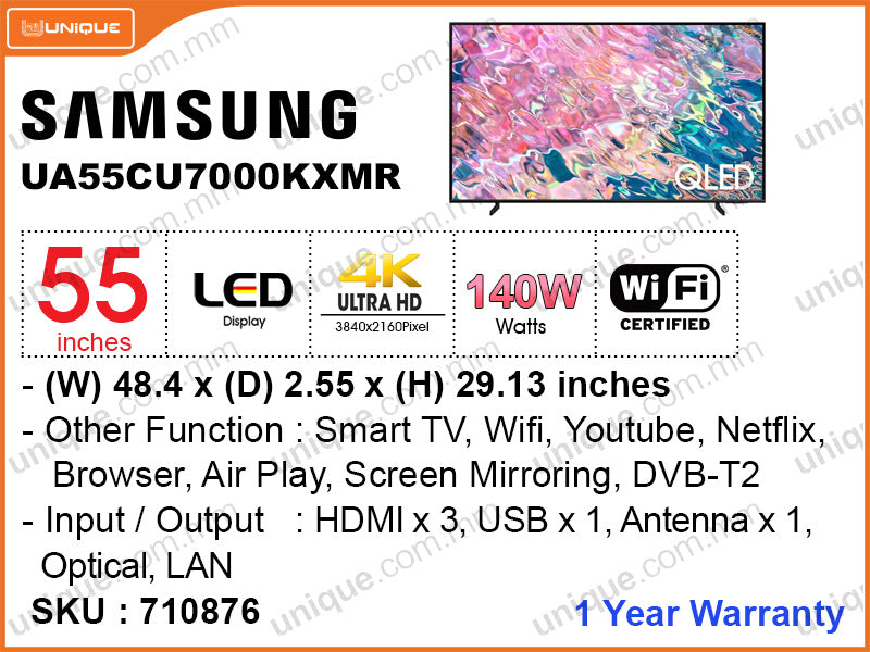 SAMSUNG 55” LED 4K Smart TV UA55CU7000KXMR