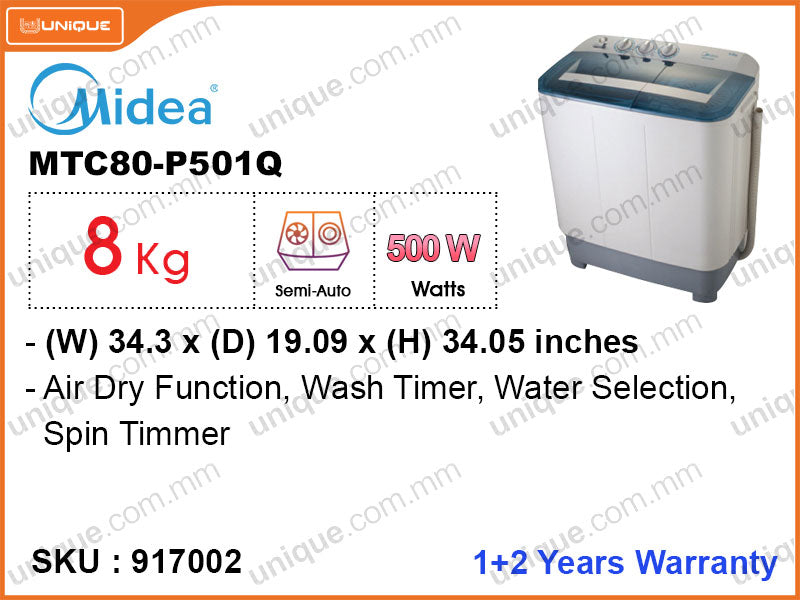 Midea MTC80-P501Q Semi Auto, 8kg Washing Machine