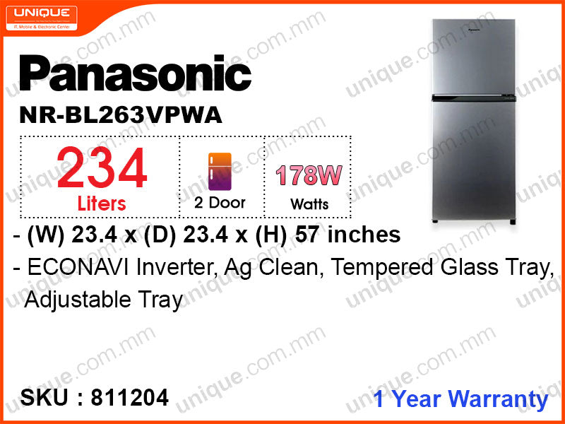 Panasonic NR-BL263VPWA, 234L,  2Door Refrigerator
