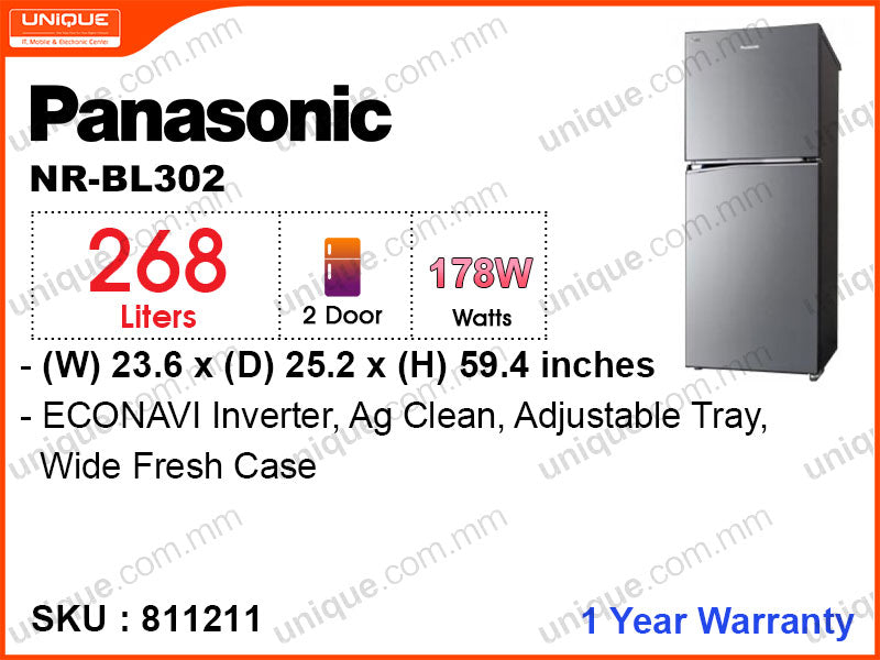 Panasonic NR-BL302, 268L,  2Door Refrigerator