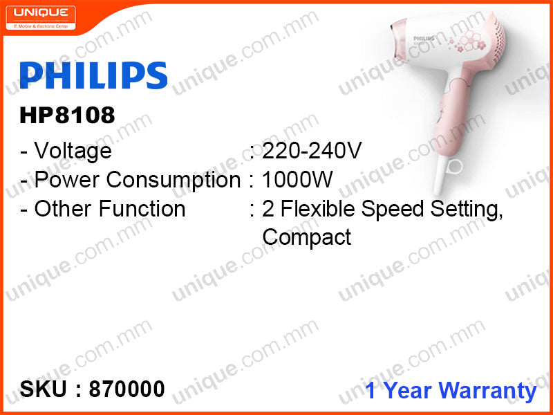 PHILIPS HP8108 2 Flexible Speed,1000W Hair Dryer