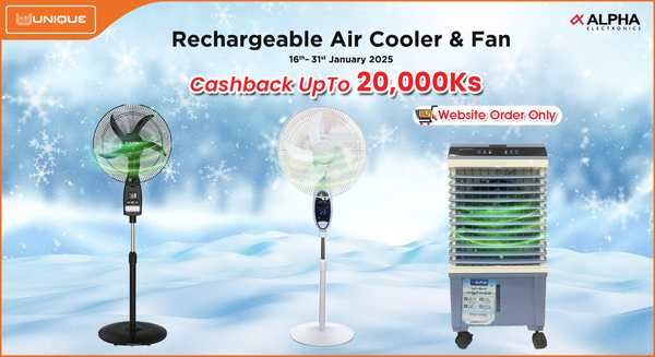 ALPHA ရဲ့  Rechargeable Air Cooler & Rechargeable Fan Promotion...😍