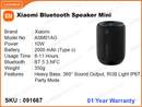 Xiaomi ASM01G Black Mini Bluetooth Speaker