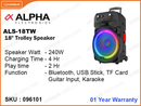ALPHA ALS-18TW 240W 18" Trolley Speaker