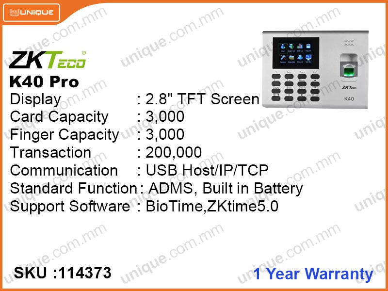 ZKTeco K-40 Pro Time Attendance Finger Print Machine