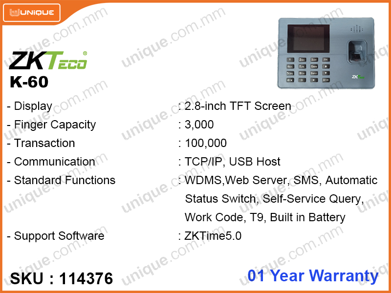 ZKTeco K-60 Time Attendance Finger Print Machine