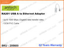 anitech RA201 White USB A to Ethernet Adapter