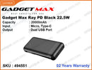 GADGET MAX RAY PD Black 22.5W 20000mAh Power Bank