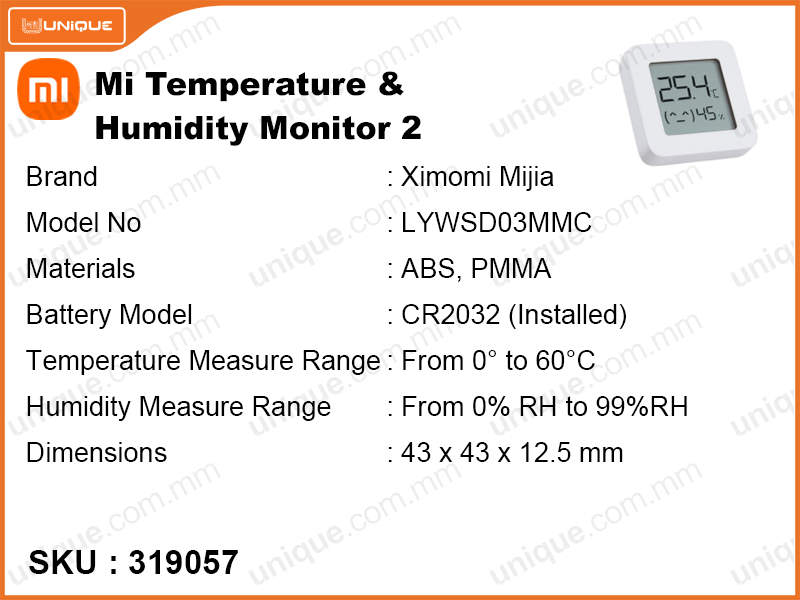 Ximomi Mijia LYWSD03MMC White Bluetooth Temperature & Humidity Monitor 2