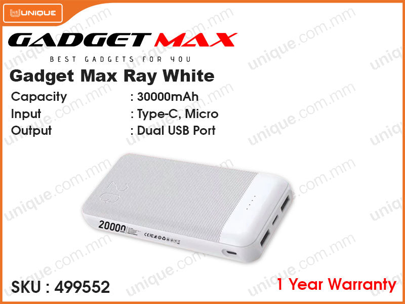 GADGET MAX RAY PD Black 22.5W 30000mAh Power Bank