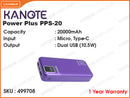 Kanote PPS-20 Violet 20000mAh Power Plus 10.5W Power Bank