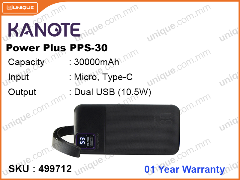 Kanote PPS-30 Black 30000mAh Power Plus 10.5W Power Bank