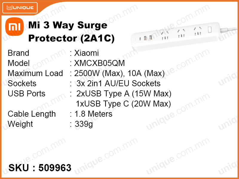 Mi XMCXB05QM White 20W 2A1C 3 Way Surge Protector