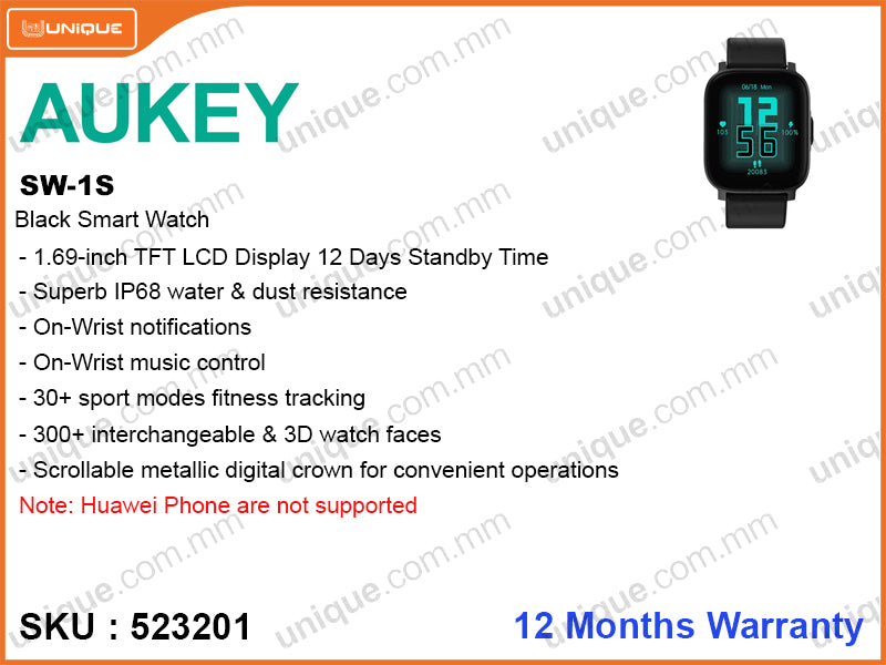 AUKEY SW-1S Black Smart Watch