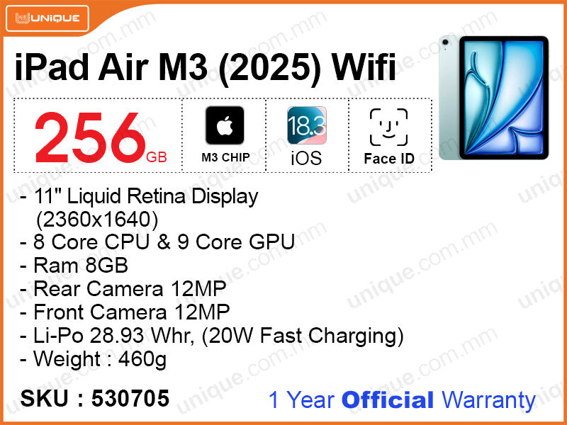 iPad Air 11'' M3 (2025) 7th Gen 256GB Wifi