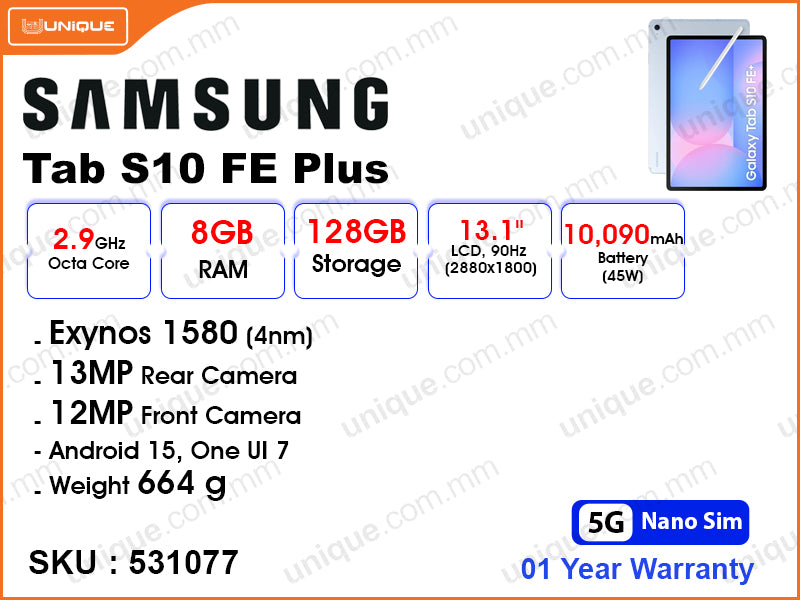 SAMSUNG Galaxy Tab S10 FE Plus 5G 8GB, 128GB