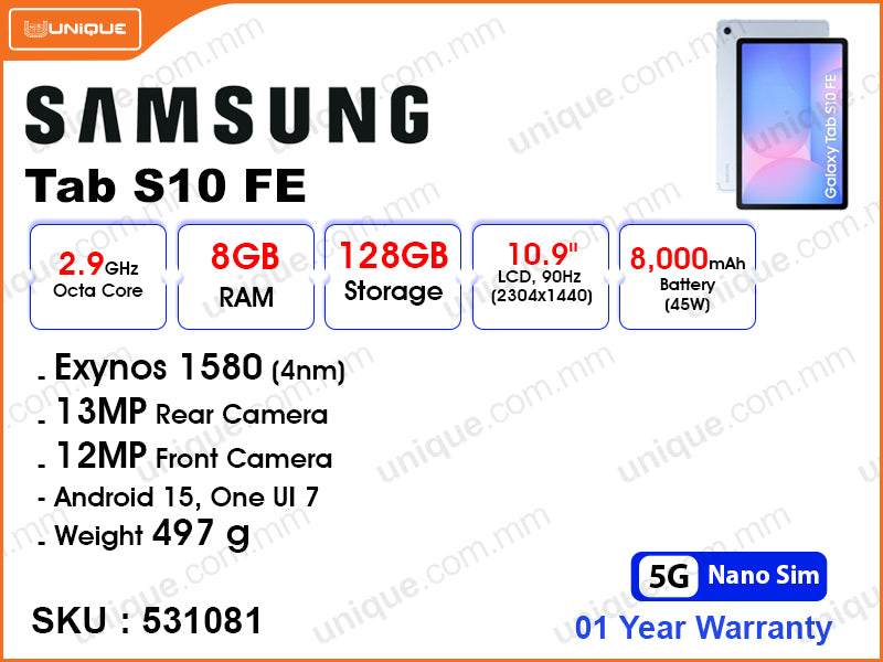 SAMSUNG Galaxy Tab S10 FE 5G 8GB, 128GB