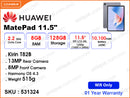 HUAWEI MatePad 11.5'' 8GB, 128GB Wifi Space Gray