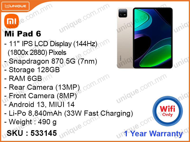 Mi Pad 6 6GB, 128GB Wifi