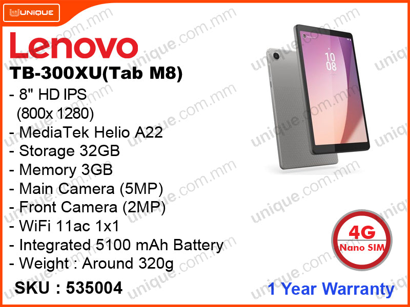 Lenovo Tab M8 + Clear Case TB300XU 3GB, 32GB