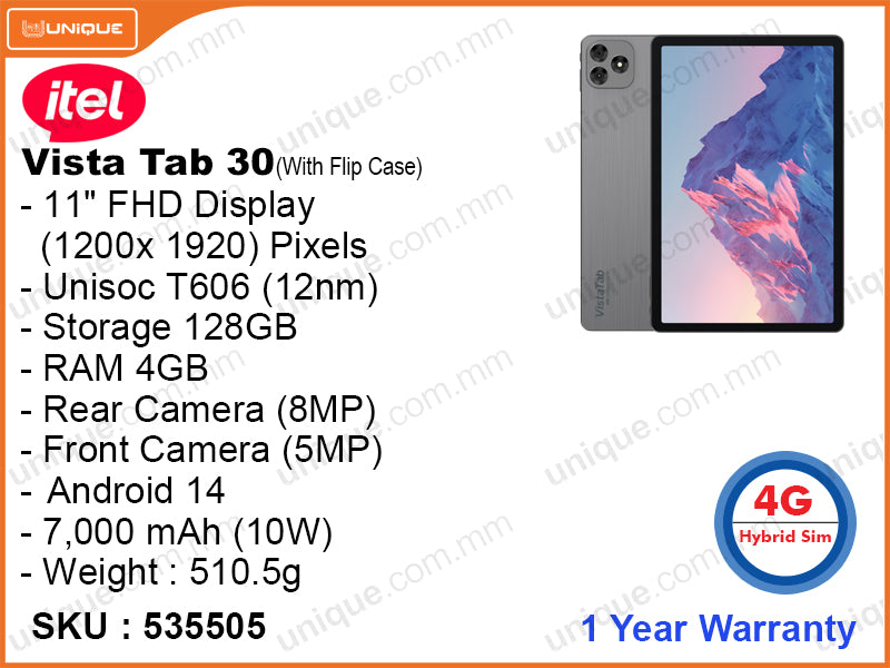 itel Vista Tab 30 4GB, 128GB (With Flip Case)