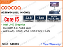 coocaa A238Y04 AIO White (Intel Core i5-12450H, 16GB DDR4 2666MHz (1 slot free, upto 32GB), PCIe M.2 SSD 512GB (no slot), 23.8" FHD (1920x1080), Keyboard & Mouse)