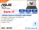 TUF F16 FX608JHI-TU226W Jaeger Gray ( Intel Core i7 14650HX ,16GB DDR5 5600MHz (1 slot free, up  to 64GB), 1TB PCIe SSD (M.2 1 slot free), Nvidia  Geforce RTX5050 8GB GDDR7, Window 11, 16" 1920x1200 IPS Panel, 144Hz, Battery 4-Cell, 70Wh,  Weight 2.2kg )