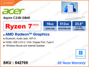 acer Aspire C24B-GBAR AIO White (AMD Ryzen 7-5825U, 16GB DDR4 3200MHz (1 slot free, up to 32GB), 512GB SSD (no slot free, up to 1TB), Window 11, 23.8" FHD (1920x1080) IPS, Wireless Keyboard & Mouse)