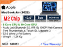 Apple MacBook Air (2022) (Apple M2 Chip with 8Core CPU, 10Core GPU, 8GB, 512GB, 13.6", Weight 1.24 Kg)