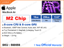 Apple MacBook Air (M2 Chip with 8-core CPU, 8-core GPU, 16GB, 256GB, 13.6", Weight 1.24 Kg)