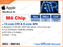 MacBook Air MW123ZP/A (M4 Chip with 10Core CPU, 8Core GPU, 16GB, 256GB, 13.6", Weight 1.24 Kg)