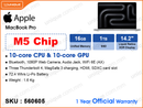 Apple MacBook Pro (M5 Chip with 10-core CPU, 10-core GPU, 16GB, 1TB, 14.2", Weight 1.24 Kg)