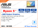 ASUS Vivobook 15 M1502NAQ-BQ220W Cool Silver (AMD Ryzen 5-150, 16GB DDR5 4800MHz (onboard 8GB+8GB, up to 24GB), 512GB PCIe Gen 4 SSD, Window 11, 15.6" FHD (1920x1080), Weight 1.7 Kg)