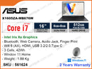 ASUS Vivobook X1605ZA-MB676W Black (Intel Core i7-12700H, 16GB DDR4 3200MHz (onboard 8GB + 8GB), PCIe M.2 SSD 512GB (no slot), Window 11, 16" WUXGA IPS (1920x1200), Weight 1.88 Kg)