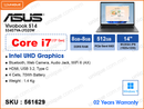 ASUS Vivobook S14 S3407VA-LY020W Matte Gray (Intel Core i7-13620H, 16GB DDR5 5600MHz (onboard 8GB+8GB, no slot free, up to 24GB), 512GB PCIe Gen4 SSD (no slot free), Window 11, 14" WUXGA (1920x1200) IPS Level Panel, Weight 1.4 Kg)