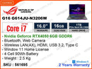 ROG Strix G G16 G614JU-N3206W Eclipse Gray (Intel Core i7 13650HX, 16GB DDR5 4800MHz, PCIe M.2 SSD 1TB, Nvidia Geforce RTX4050 6GB GDDR6, Window 11, 16" FHD, Weight 2.5 Kg)