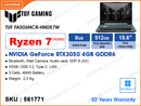 TUF A15 FA506NCR-HN087W Graphite Black (Ryzen 7-7435HS, 8GB DDR5 5600MHz (1 slot free, up to 32GB), 512GB PCIe Gen 4 SSD (1 slot free) , NVIDIA Geforce RTX3050 4GB GDDR6, Window 11, 15.6" FHD (1920x1080) IPS, Weight 2.3 Kg)