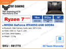 TUF A16 FA607NUG-RL141W Mecha Gray (AMD Ryzen 7-7445HS, 16GB DDR5 5600MHz (1 slot free, up to 64GB), 512GB PCIe Gen4 SSD (M.2 1 slot free, up to 2TB), NVIDIA GeForce RTX4050 6GB GDDR6, Window 11, 16" WUXGA (1920x1200) IPS Level Panel, Weight 2.2 Kg)