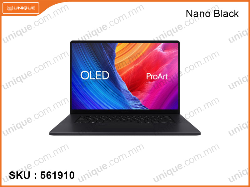 ASUS Zenbook ProArt 16 H7606WI-ME119W Nano Black (AMD Ryzen AI 9-HX370, LPDDR5X 32GB 7500MHz (onboard, no slot), PCIe Gen 4 M.2 SSD 2TB (M.2 PCIe slot free), NVIDIA Geforce RTX4070 8GB GDDR6, Window 11, 16" OLED 4K, Touch Screen, Weight 1.85 Kg)