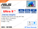 ASUS Zenbook S14 UX5406AA-SU438W Scandinavian White (Intel Core Ultra 9-386H, 16GB LPDDR5X 8533MHz, 512B PCIe4 Gen4 SSD, Window 11, 14" 3K (2880x1800) OLED, Weight 1.2 Kg)