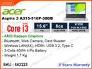 acer Aspire 3 A315-510P-38DB Pure Silver (Intel Core i3-N305, 8GB DDR5 4800MHz, PCIe M.2 SSD 512GB, 15.6" FHD,  Weight 1.7kg )