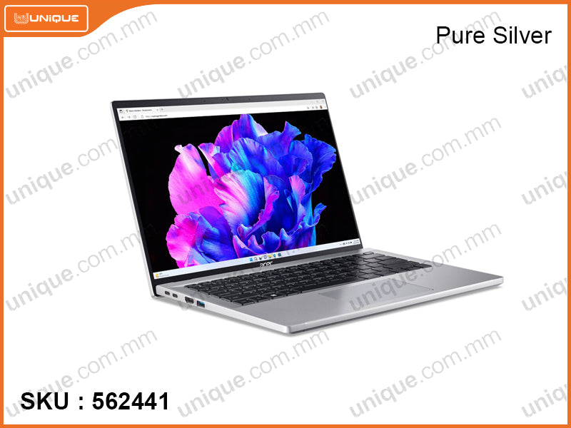 acer Swift Go SFG14-73-5034 Pure Silver (Intel Core Ultra 5-125H, 16GB LPDDR5X 6400MHz (no slot), PCIe M.2 SSD 512GB (upto), Window 11, 14" 2.8K IPS (2880x1800), Weight 1.32 Kg)