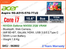 acer Aspire A515G A515-57G-77J2 Steel Gray (Intel Core i7-1255U, 8GB DDR4 3200MHz, PCIe M.2 SSD 512GB, Nvidia Geforce MX550 2GB, 15.6" FHD, Weight 1.8 Kg)