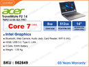 acer TravelMate TMP214-55-G2-79K1 Steel Gray (Intel Core 7-150U, 8GB DDR5 5600MHz (1 slot free), 512GB PCIe NVMe SSD (no slot free), 14" WUXGA (1920x1200) IPS, Weight 1.5 Kg)