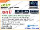 acer Predator Triton 300SE PT316-51s-72BX Sparkly Silver (Intel Core i7-12700H, 16GB DDR5 4800MHz, PCIe M.2 SSD 512GB+SSD 512GB, NVIDIA Geforce RTX3070Ti 8GB DDR6, Window 11, 16" WQXGA IPS, Weight 2.4 Kg)