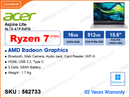 acer Aspire Lite AL15-41P-R4TG Silver (AMD Ryzen 7-5700U, 16GB DDR4 3200MHz, 512GB PCIe NVMe SSD, 15.6" FHD (1920x1080) IPS, Weight 1.7 Kg)