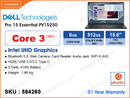 DELL Pro 15 Essential PV15250 Carbon Black (Intel Core 3-100U, 8GB DDR5 4400MHz (No slot free, up to 16GB), 512GB M.2 2230 PCIe Gen 4 NVMe SSD (No slot free, up to 1TB), Ubuntu, 15.6" FHD (1920x1080), Weight 1.66 Kg)