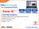 DELL Pro 15 Essential PV15250 Carbon Black (Intel Core i5-1334U, 8GB DDR5 4400MHz (No slot free, up to 16GB), 512GB M.2 2230 PCIe Gen 4 NVMe SSD  (No slot free, up to 1TB), Ubuntu, 15.6" FHD (1920x1080), Weight 1.9 Kg)