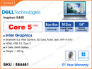 DELL Inspiron 5440 Ice Blue (Intel Core 5-120U, 16GB DDR5 5200MHz (8GB+8GB, up to 32GB), PCIe M.2 SSD 512GB  (up to 1TB), Window 11, 14" WUXGA (1920x1200), Weight 1.56 Kg)